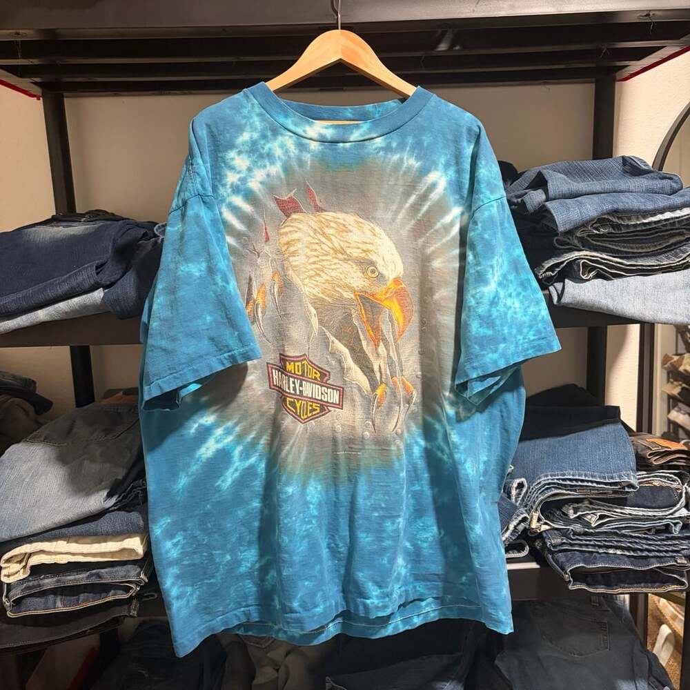 Harley Davidson Vintage Tie Dye Eagle Graphic T-Shirt 90s Sz XL